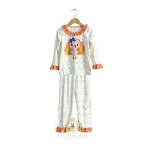 🍁NWT Cute Girls Long Sleeve Pajamas Tops & Pants Set Turkey Orange & Yellow 5-6T